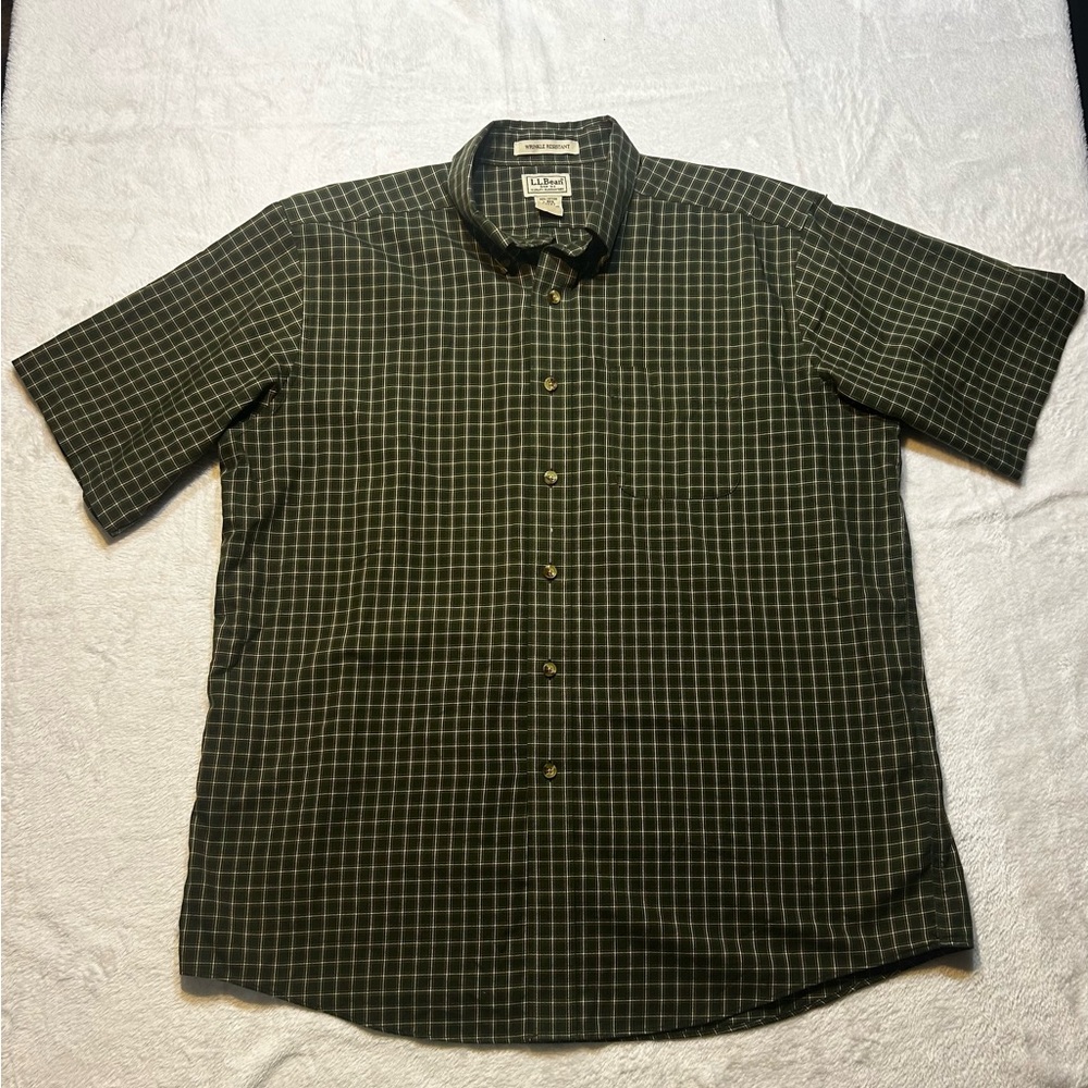 L.L. Bean Men's Green Checkered Shirt Cotton Size Large